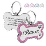 Personalized Glitter Dog Name Tag - Pink Bone
