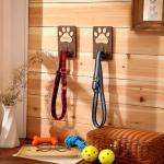 Paw Print Dog Leash Holder Wall Mount Set
