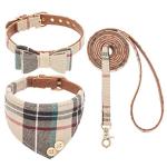 Plaid Dog Collar and Leash Set with Bow Tie