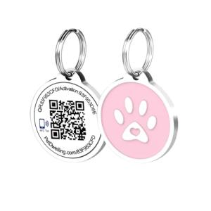 Smart QR Code Pet ID Tag with GPS (Pink Paw)