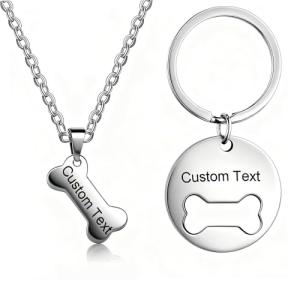 Personalized Bone Pendant Necklace & Keychain Set