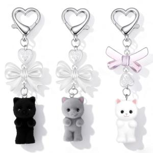 Cute Fuzzy Cat Plush Keychains Set of 3