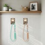 Paw Print Dog Leash Holder Wall Mount Set