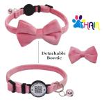 Personalized Pink Cat Collar with Bowtie and QR Code
