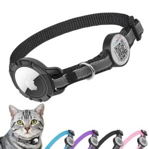 Black Breakaway Cat Collar with Airtag and QR Code