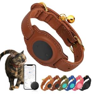 GPS Cat Tracker with Leather Collar, iOS Compatible