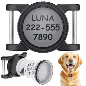 AirTag Pet Collar Holder with Custom ID Tag