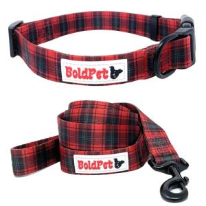 BOLDPET® Adjustable Plaid Dog Collar and Leash Set