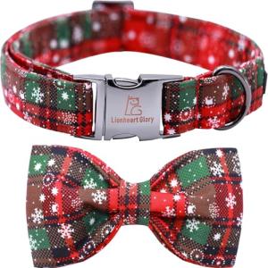 Christmas Plaid Dog Collar with Bowtie Adjustable