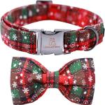 Christmas Plaid Dog Collar with Bowtie Adjustable