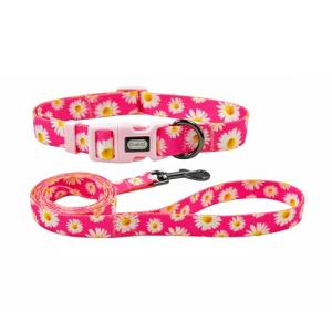 Cute Pink Daisy Dog Collar and Leash Set
