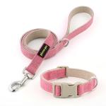Hot Pink Cotton Hemp Dog Collar and Leash Set