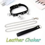 Gothic Leather Choker Collar and Leash Set