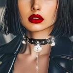 Gothic Leather Choker Collar and Leash Set