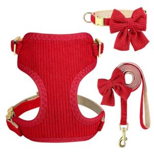 Didog Red Bowtie Dog Harness, Collar, and Leash Set