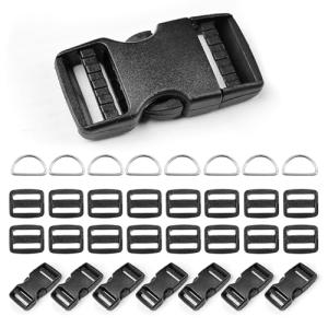 8 Pack Quick Release Plastic Buckles with D-Rings