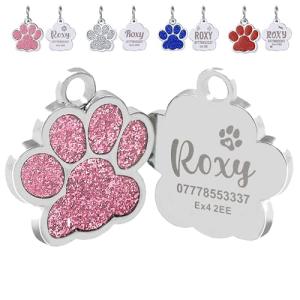 Personalized Glitter Pet ID Tags with Paw Print