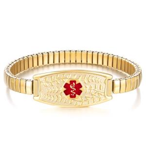 Olive Stretch Medical Alert Bracelet with Engraved ID Tag