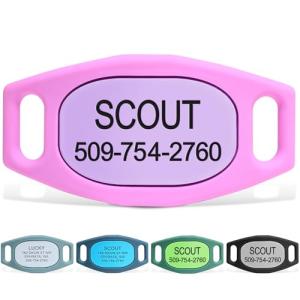 GoTags Silent Dog Tag, Personalized Engraved Silicone and Cat Name Pet ID Tags, Soundless Quiet Slide On Nameplate for Collars, No More Jingling Tags (Pink, Medium)