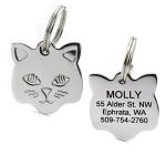 GoTags Cat ID Tag, Personalized Cat Shape Pet ID Tag in Stainless Steel, Includes up to 4 Lines of Custom Engraved Text – Stainless Steel, Kitty Face
