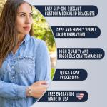 Olive Stretch Medical Alert Bracelet with Engraved ID Tag