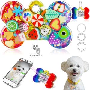 Handmade Rainbow Resin QR Code Dog Tag - Silent Pet Tag with Online Profile, Instant Location Alerts When Found, Dog Tags Personalized for Pets