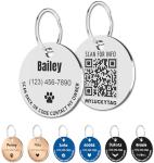 MYLUCKYTAG Personalized Stainless Steel QR Code Pet ID | Dog & Cat Collar Tag | Online Profile | Scanned Location Alert Email | Durable & Waterproof