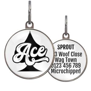 Ace Dog Tag – Add Name to Front & Info to Back – All 4 Suits - Customised Playing Card Pet ID Tags for Dogs & Cats – Durable Metal – 2 Sizes - Waterproof, Personalized