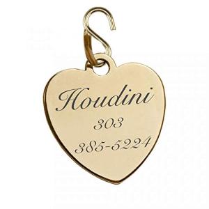 Custom Engraved Heart Pet ID Tag – Shiny Gold Finish Charm Pendant for Dogs & Cats - Custom Name & Phone Number - Durable Metal Tag – Ships from USA