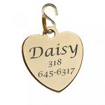 Custom Engraved Heart Pet ID Tag – Shiny Gold Finish Charm Pendant for Dogs & Cats - Custom Name & Phone Number - Durable Metal Tag – Ships from USA