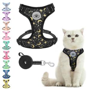 BEAUTYZOO Cat Harness and Leash Set for Walking Escape Proof, Neck Release Adjustable Harness for Kitten Puppy Small Medium Large Cats, Soft Cute Easy Control Small Cat Harness for Cats Boy and Girls
