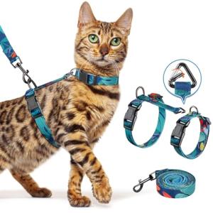 Halypet Cat Harness and Leash Set, 3-in-1 Adjustable & Lightweight, Escape-Proof, Comfortable Soft Kitten Harness for Large Cats, Safe, Easy to Wear, Outdoor Walking Travel