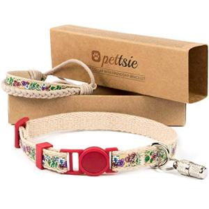 Pettsie Cat Collar Breakaway Safety and Friendship Bracelet, ID Tag Tube, Durable, Comfortable and Soft Cotton for Sensitive Skin, D-Ring for Accessories, Carton Box, Adjustable 7.5-11.5 Inches, Red