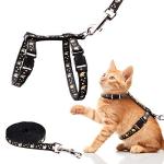 Cat Harness and Leash Set Gold Moons Stars Soft Nylon Escape Proof Adjustable for Kittens Small Animals Glow in The Dark (Black)