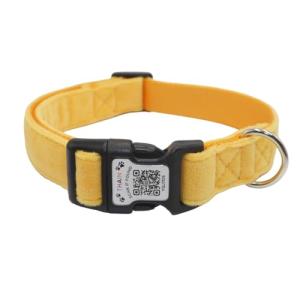 THAIN Smart QR Code Dog Collar-Nylon & Velvet Pet Collar with Unique ID Registration, Adjustable Plastic Buckle for Small Dogs–Black, Red, Pink, Yellow (Yellow, S)