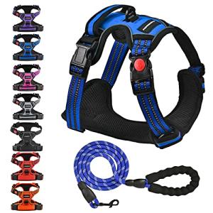 Juqiboom No Pull Dog Harness with A Free Heavy Duty 5ft Dog Leash, Adjustable Soft Padded Dog Vest, Reflective No-Choke Pet Oxford Vest with Easy Control Handle for Small and Large Dogs (Blue, Medium)