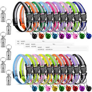18 Piece Reflective Cat Collars with Bell Adjustable Durable Nylon Cat Collars with Safety Buckles and 6 Piece Weatherproof Metal ID Tags Pendant Anti-Lost ID Tags for Puppy Kittens