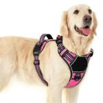 Eagloo Dog Harness for Large Dogs, Easy Wearing with 3 Buckles, Adjustable No Pull Pet Harness with 2 Rings for Walking, No Chock Reflective Soft Padded Vest with Control Handle, Pink & Black, L