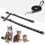 Cat Harness and Leash Set Gold Moons Stars Soft Nylon Escape Proof Adjustable for Kittens Small Animals Glow in The Dark (Black)