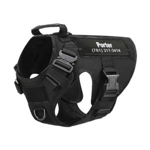 Personalized Tactical Dog Harness for Large Dogs with Custom Name and Phone Number, Adjustable No Pull Service Dog Vest with Handle for Heavy Duty Small Medium Extra Large Sized Dog - Black XL