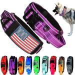 2-Inch Wide Tactical Dog Collar with Control Handle, Adjustable for Medium & Large Dogs, Military Style with Heavy-Duty Metal Buckle, USA Flag Patch & Customizable Name Plate, Training & Everyday Use