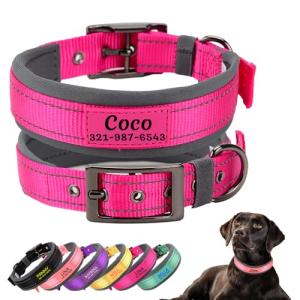 Personalized Metal Belt Buckle Dog Collar,Wide Heavy Duty Custom Dogs Name & Phone Number,Soft Neoprene Padding Adjustable Reflective Pet Collars for Large,Medium,Small Dogs,Purple
