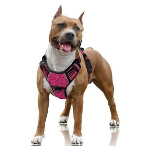 BARKBAY No Pull Dog Harness Large Reflective Dog Harness with Front Clip and Easy Control Handle for Walking Training Running with ID tag Pocket(Pink/Black,L)