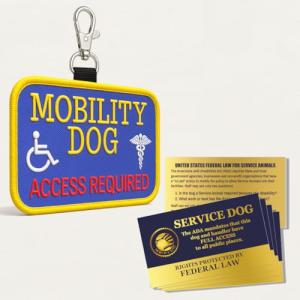 Mobility Dog Service Dog ID Patch Tag – Clips to Vest, Harness, Collar, Leash, or Carrier – Includes 5 Federal Law Handout Cards