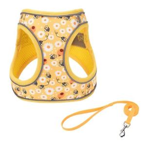 Step in Dog Harness and Leash Set, Flower Adjustable Easy Walk Puppy Harnesses, Soft Mesh Pet Vest Harness Small Size Dog Adjustable No Pull Dog Harness for Small Medium Dogs(Bee, M)