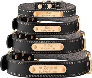Personalized Dog Collar - Engraved Soft Black Vegan Leather - Custom Small Medium or Large Size with Name Plate (Large)
