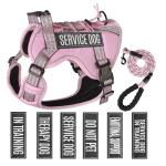 Service Dog Tactical Vest Harness and Leash Set Medium Sized Dog Emotional Support- Tactical Dog Harness Training Collar with Name (Pink, M)