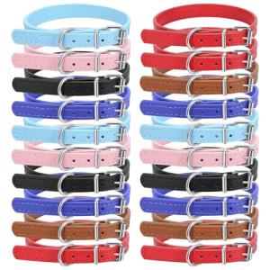 20 Pcs Adjustable Puppy Collars for Litter, 6 Colors PU Leather ID Collars with Metal Buckle, Neck Size 9-11.4 Inches for Small Medium Dogs & Kittens