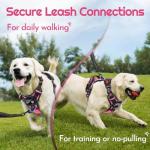 Eagloo Dog Harness for Large Dogs, Easy Wearing with 3 Buckles, Adjustable No Pull Pet Harness with 2 Rings for Walking, No Chock Reflective Soft Padded Vest with Control Handle, Pink & Black, L