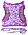 Moonpet Step in Dog Harness Leash Set- All Weather Reflective No-Pull Floral Pattern Padded Mesh Vest Harness for Cats Puppy Extra-Small Small Medium Large Dogs - Purple Flower - S